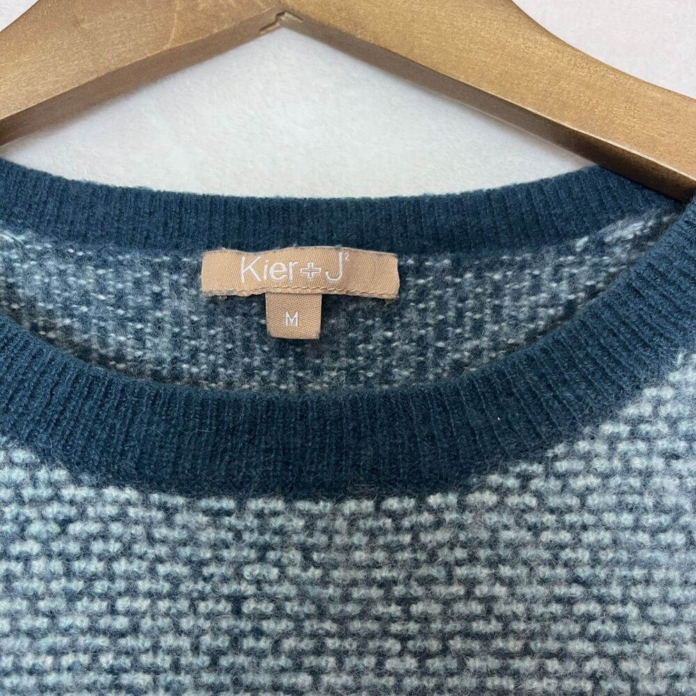 100% Cashmere Womens M Blue Teal Textured Crewneck Sweater 18” P2P Kier + J - Picture 9 of 9